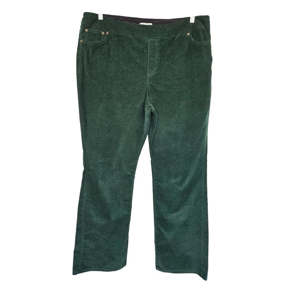 Coldwater Creek Green Stretch Corduroy Straight Leg Pants Sz 18 Academia Preppy
